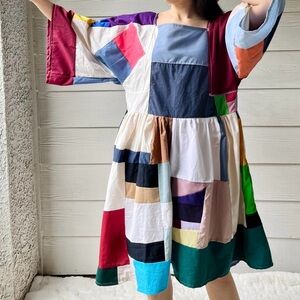 Handmade Quilted Patchwork Colorblock Dress SKU 03073